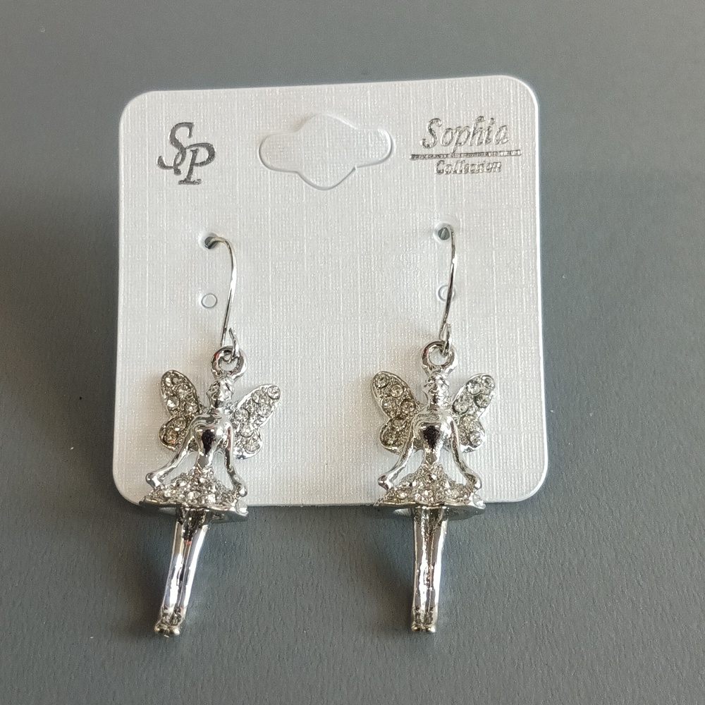 2/$15 + $4.99 Shipping | Silver Toned Fairy Pierced Earrings Costume Jewelry